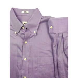 Peter Millar Mens M Nanoluxe Oxford Shirt Purple White Long‎ Sleeve Button Up